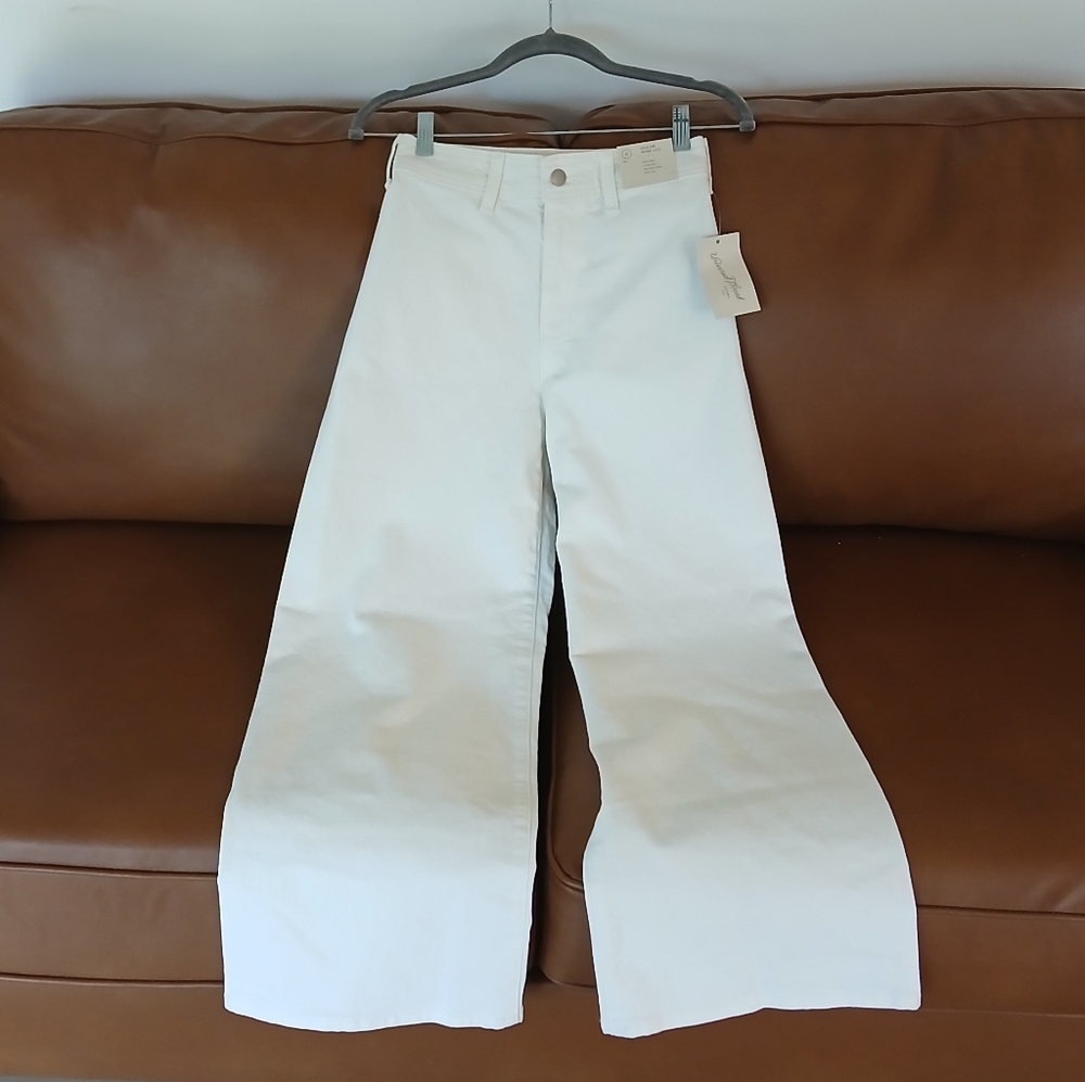 Sailor Wide Leg High Rise White Denim Jeans with Comfort Stretch 0